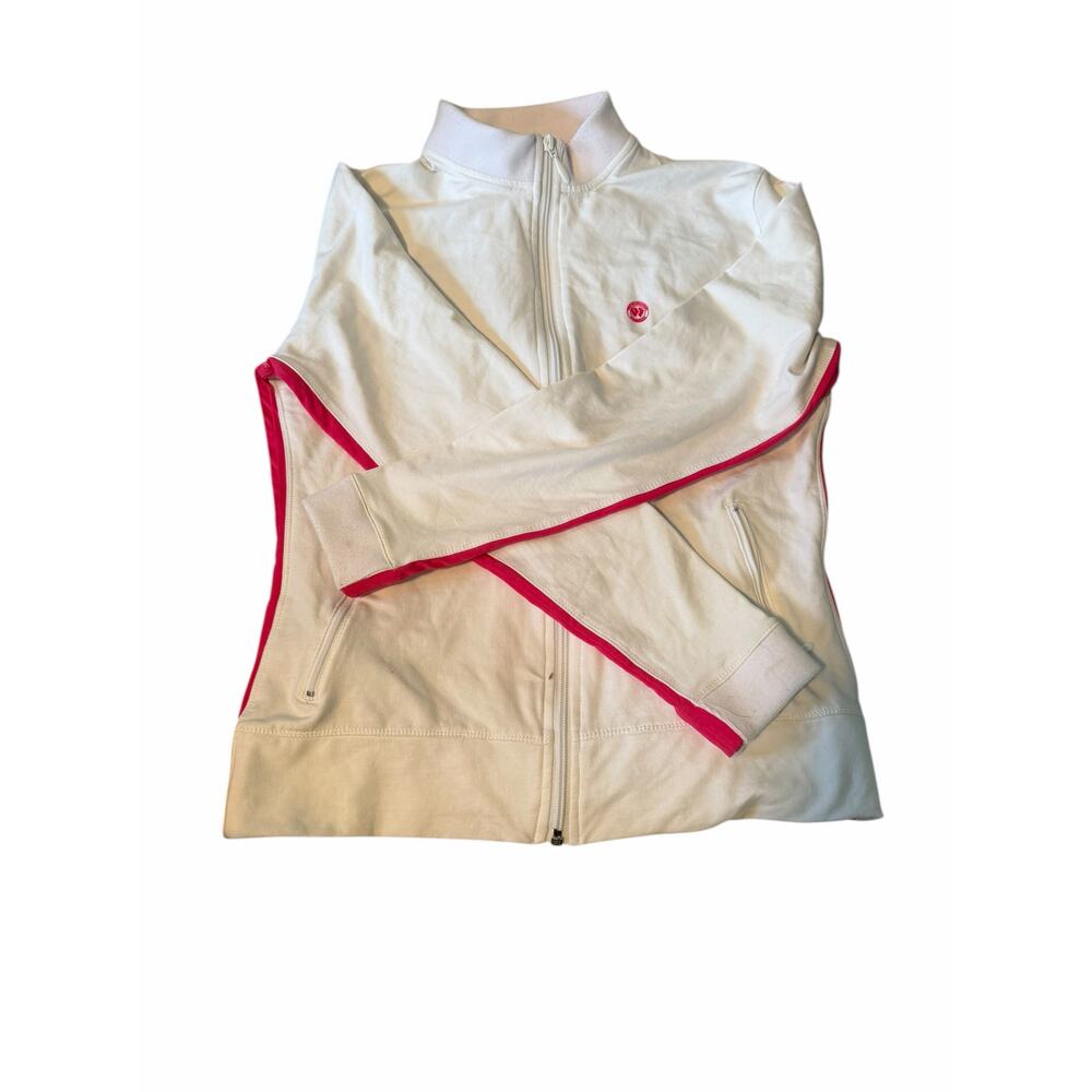 Vintage Wimbledon Track Jacket White Pink Stripe Tennis Zip Up Women’s M